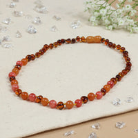 Barnsteen ketting dames cognac aventurijn koraal