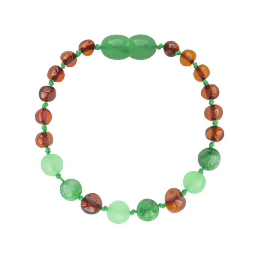 Barnsteen armband baby/peuter cognac / green jade