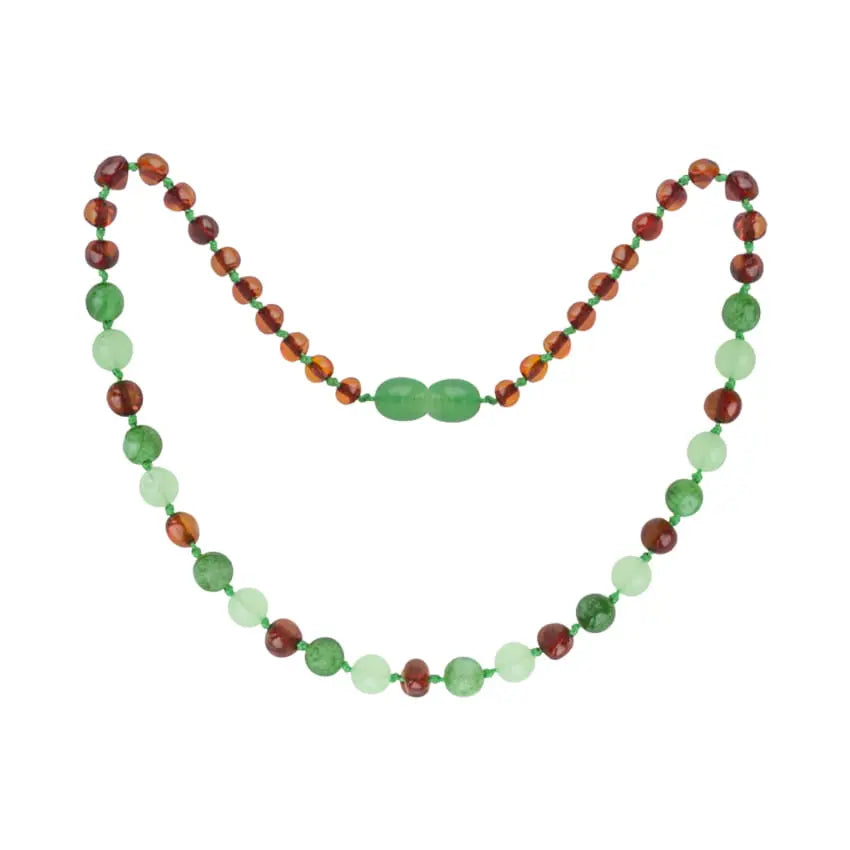 Barnsteen ketting dames cognac, green jade