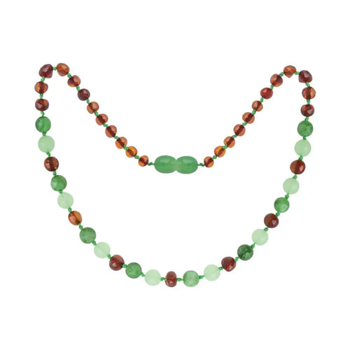 Barnsteen ketting kind cognac, green jade