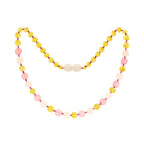 Barnsteen ketting kind lemon, rose quartz, pink jade