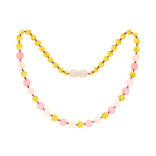 Barnsteen ketting kind lemon, rose quartz, pink jade