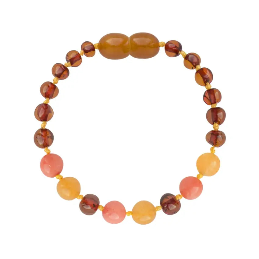 Barnsteen armband dames cognac - Aventurijn koraal