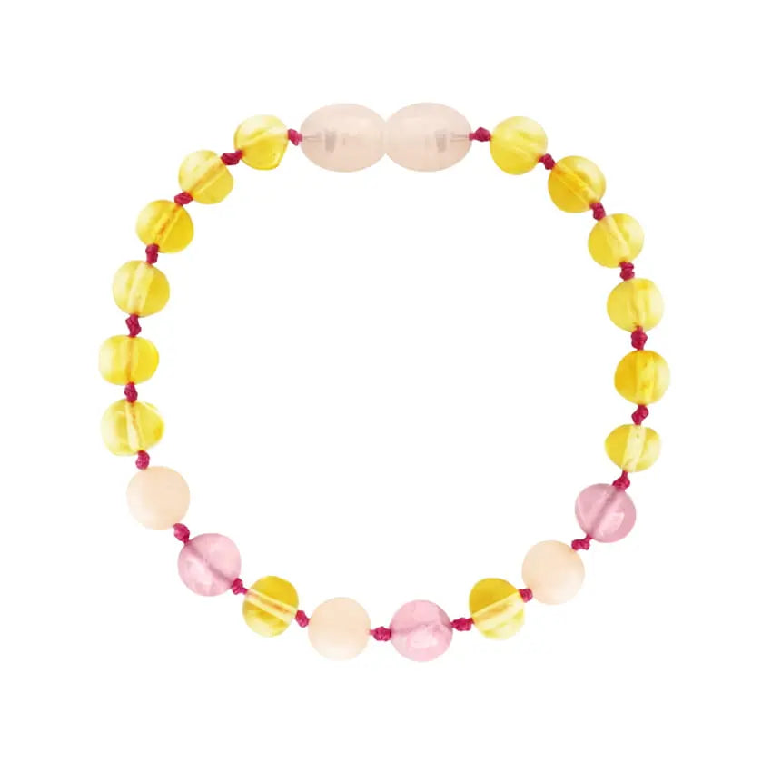 Barnsteen armband dames lemon, rose quartz, pink jade