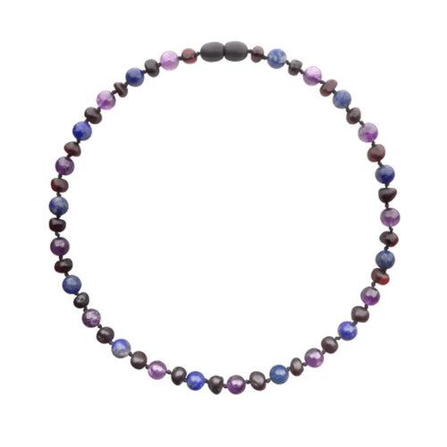 Barnsteen ketting baby/peuter Cherry - lapis lazuli - amethist
