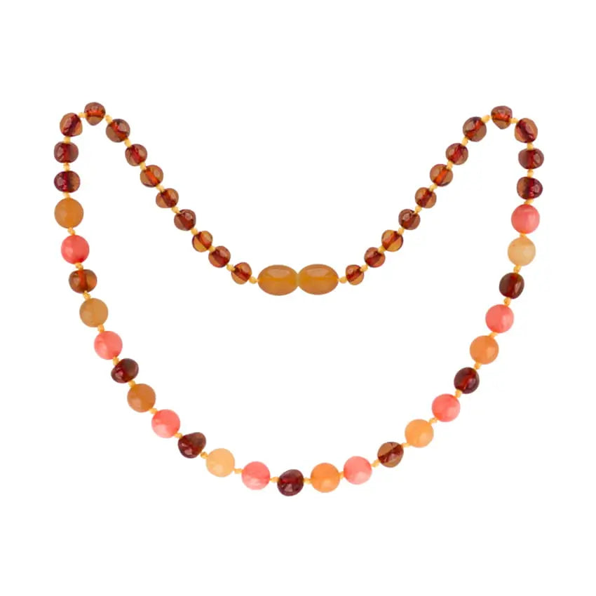 Barnsteen ketting dames cognac aventurijn koraal