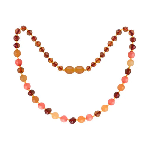Barnsteen ketting kind cognac - aventurine coral