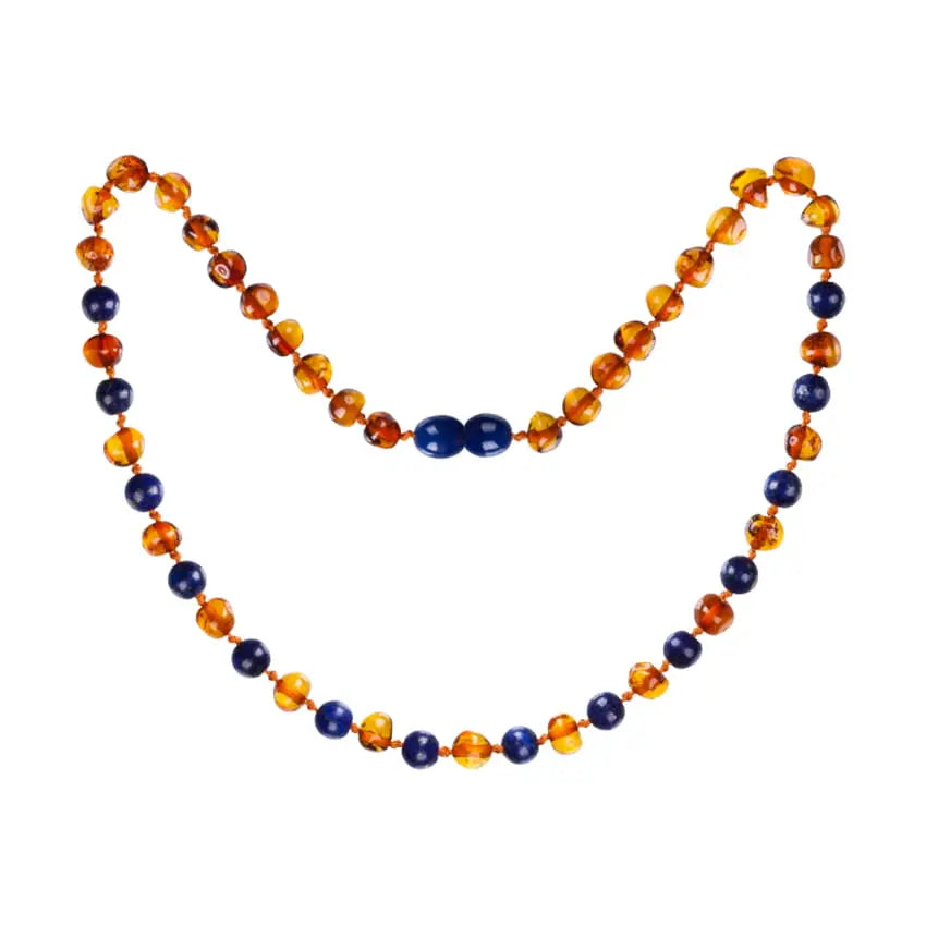 Barnsteen ketting baby/peuter cognac - lapis lazuli