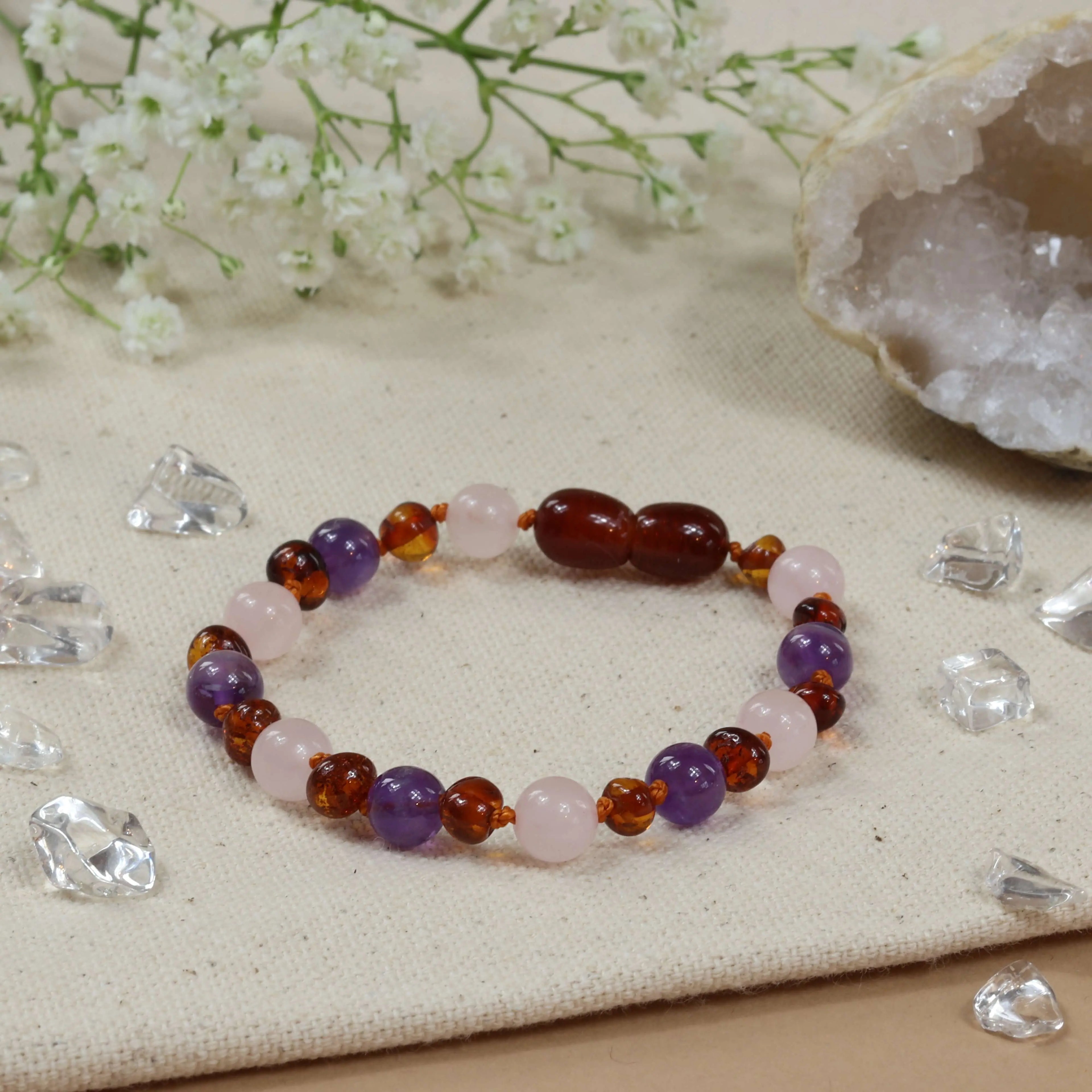 Barnsteen armband kind amethist - rozenkwarts