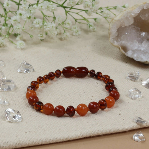 Barnsteen armband kind cognac - aventurijn - jaspis