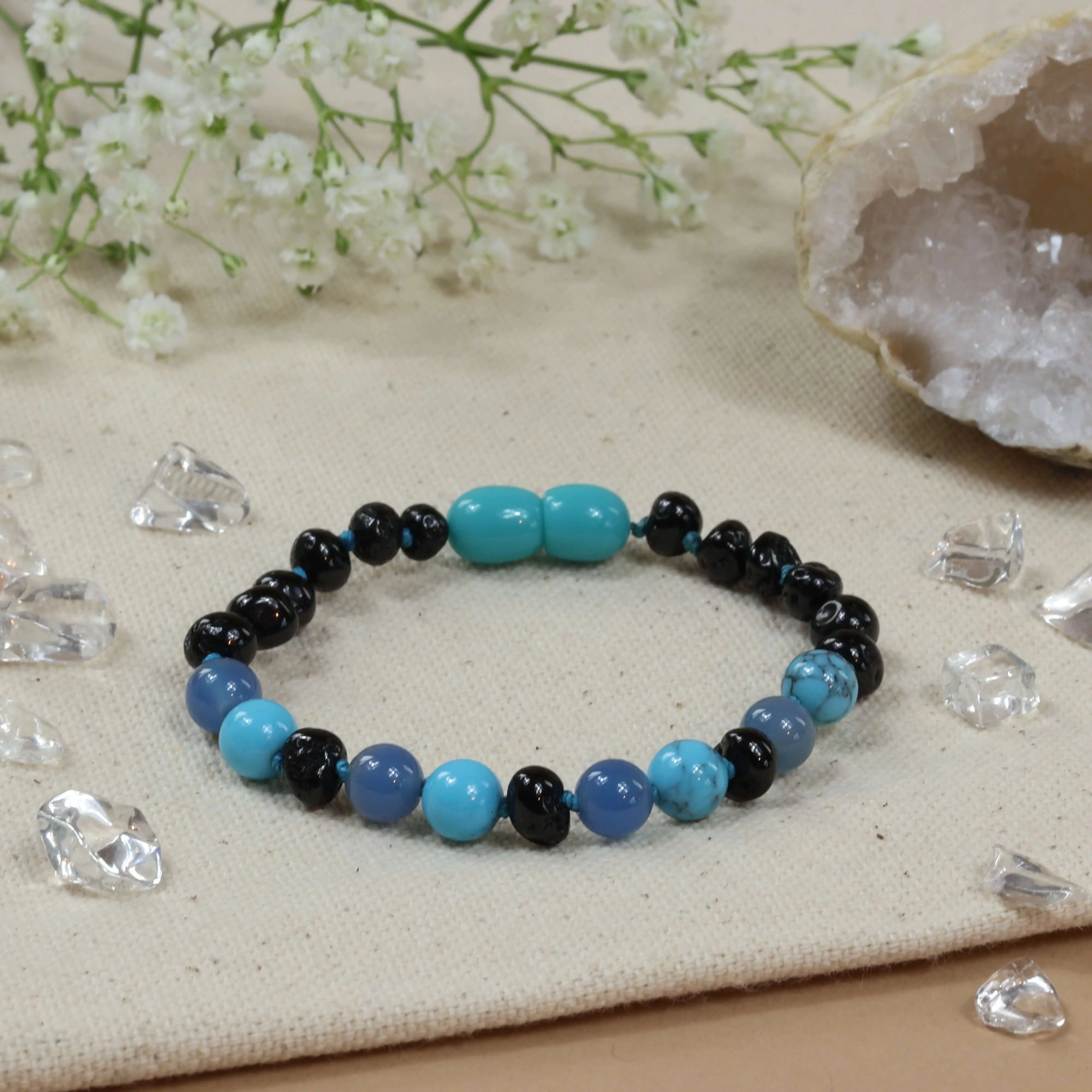 Barnsteen armband kind cherry - turkoois - jade