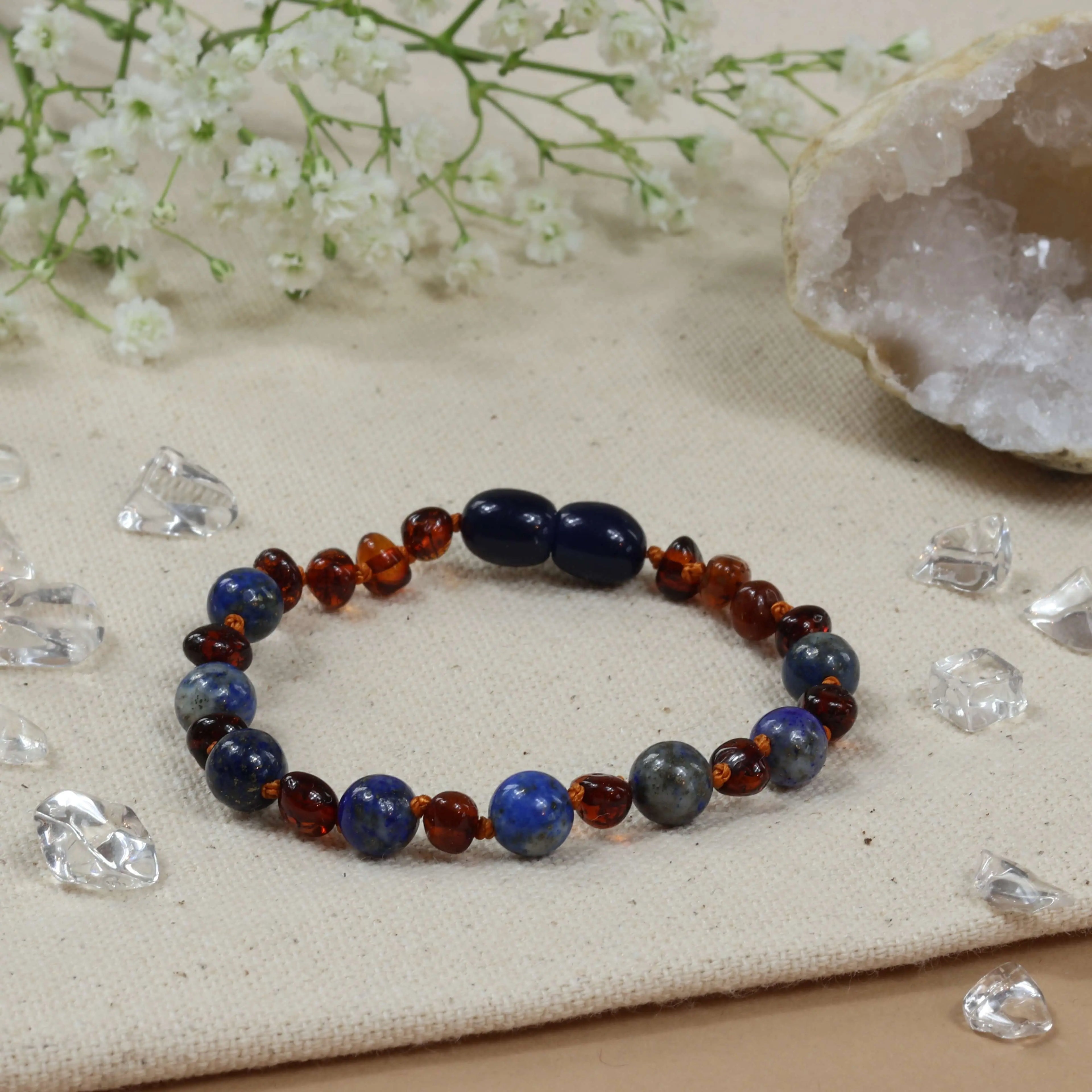 Barnsteen armband kind cognac - lapis lazuli