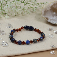 Barnsteen armband dames cognac – lapis lazuli