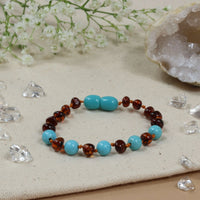 Barnsteen armband baby/peuter cognac - turquoise