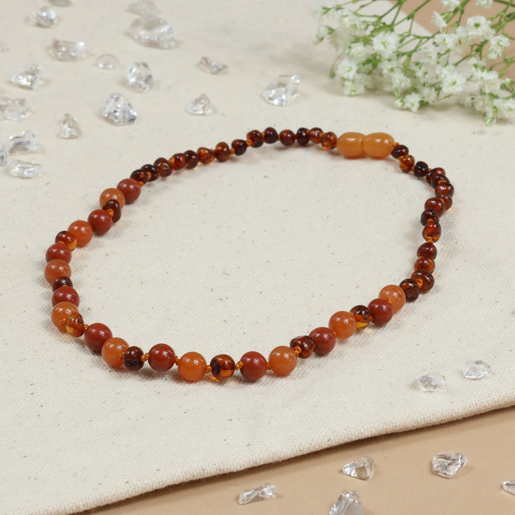 Barnsteen ketting kind cognac - aventurijn - jaspis