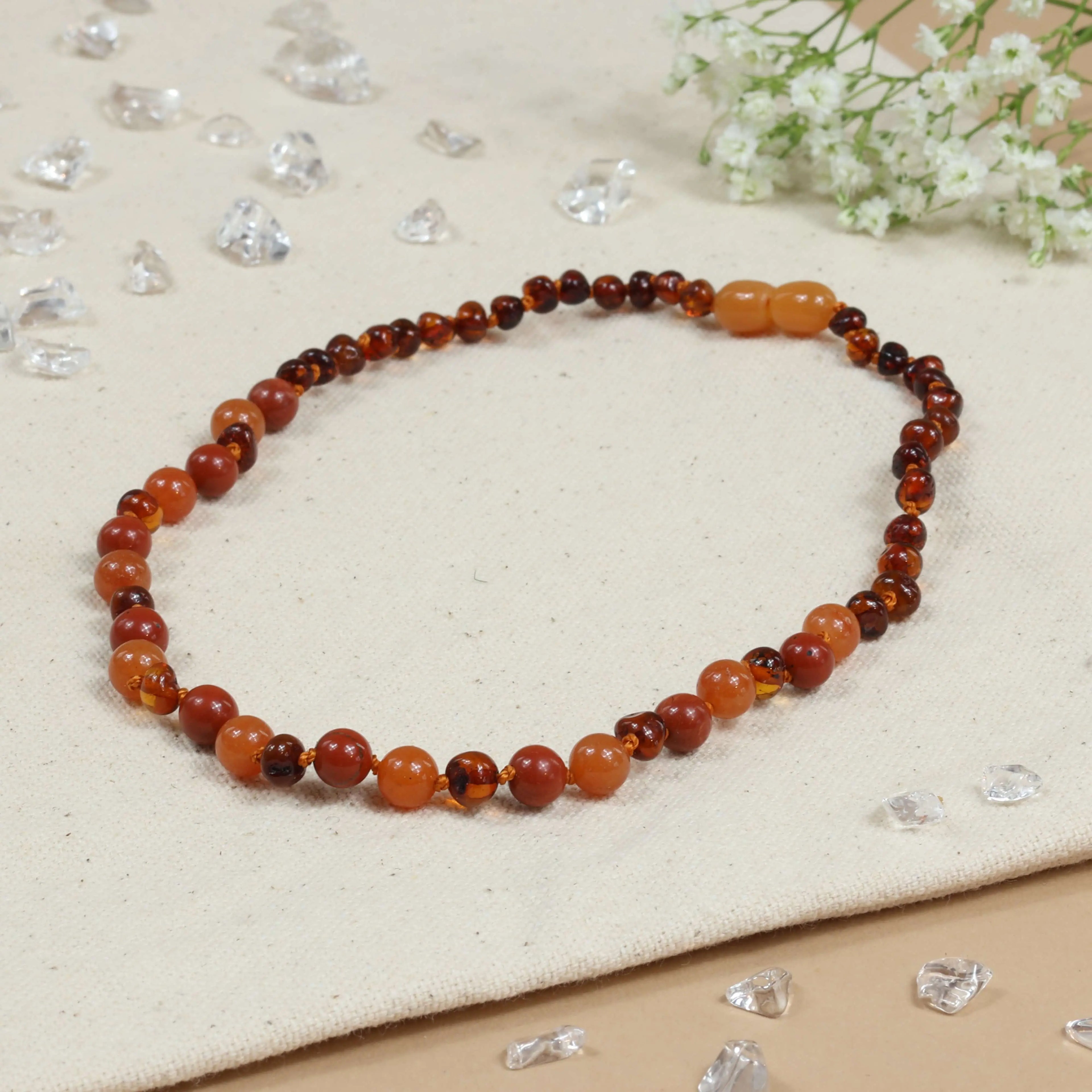 Barnsteen ketting kind cognac - aventurijn - jaspis