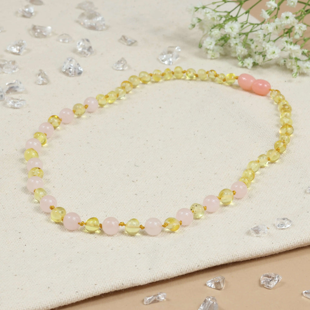 Barnsteen ketting dames lemon – rose quartz