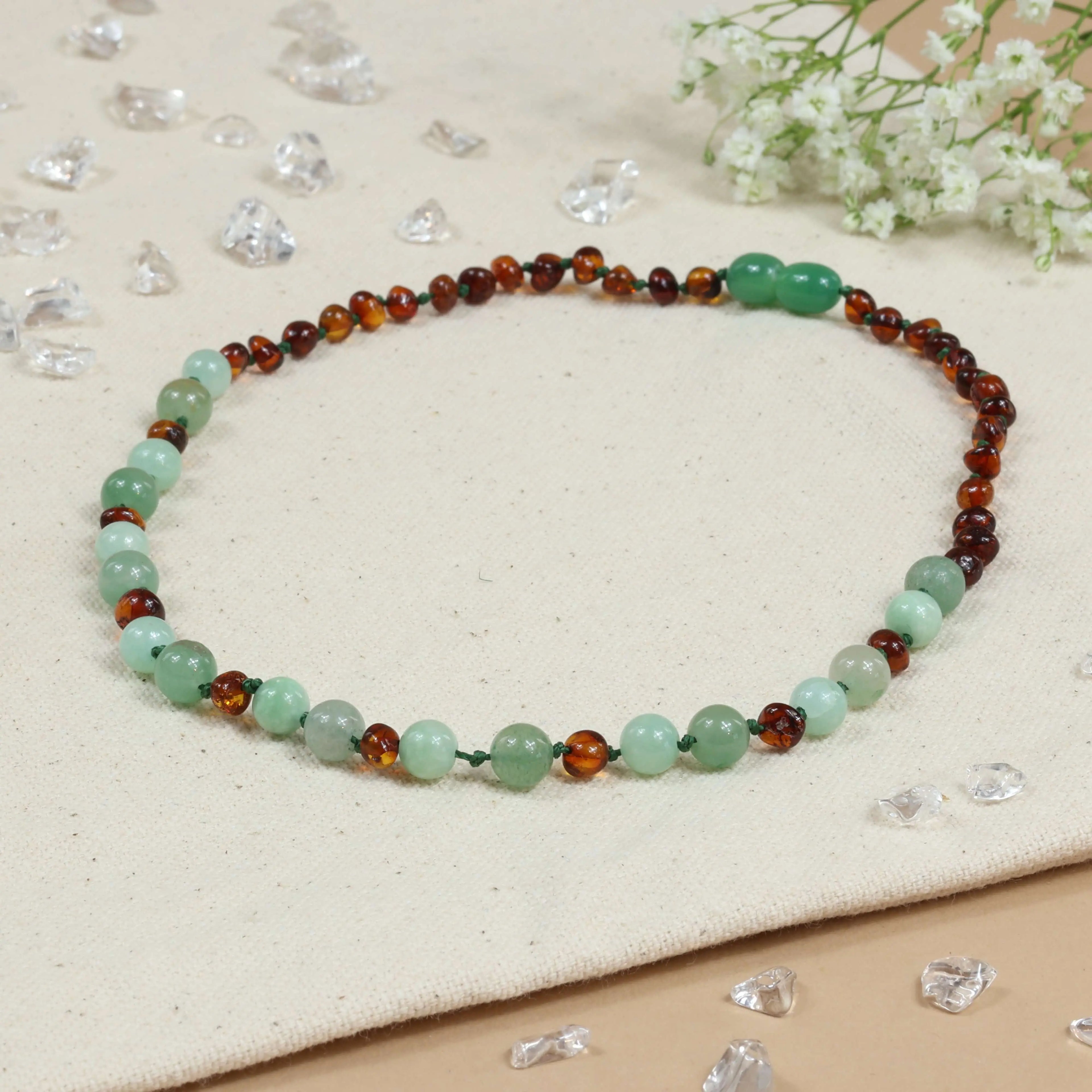 Barnsteen ketting dames cognac, green jade
