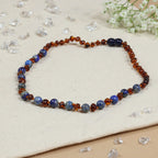 Barnsteen ketting baby/peuter cognac - lapis lazuli