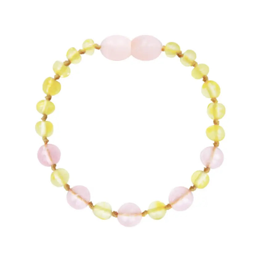 Barnsteen armband kind lemon - rose quartz