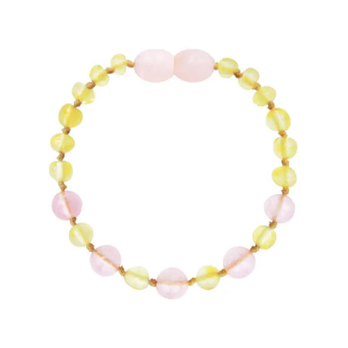 Barnsteen armband baby/peuter lemon - rose quartz