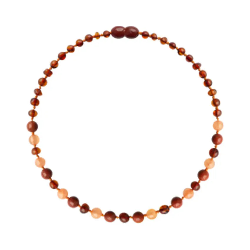 Barnsteen ketting kind cognac - aventurijn - jaspis