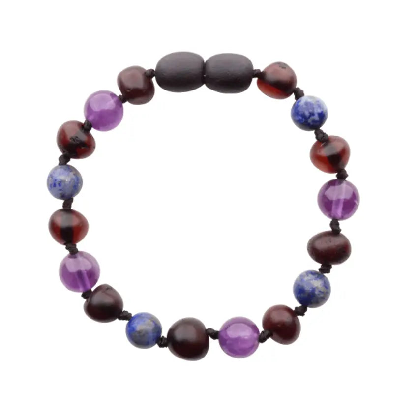 Barnsteen armband baby/peuter cherry - lapis lazuli - amethist
