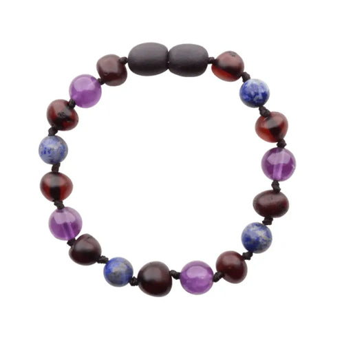 Barnsteen armband baby/peuter cherry - lapis lazuli - amethist