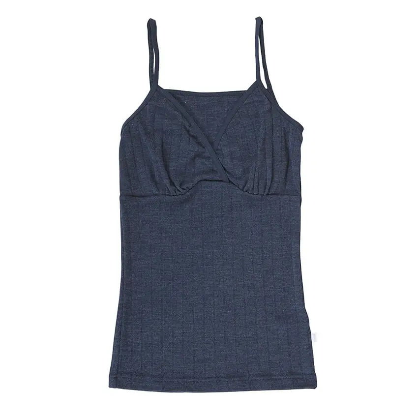 Dameshemd wol/zijde spaghetti bandjes - blauw